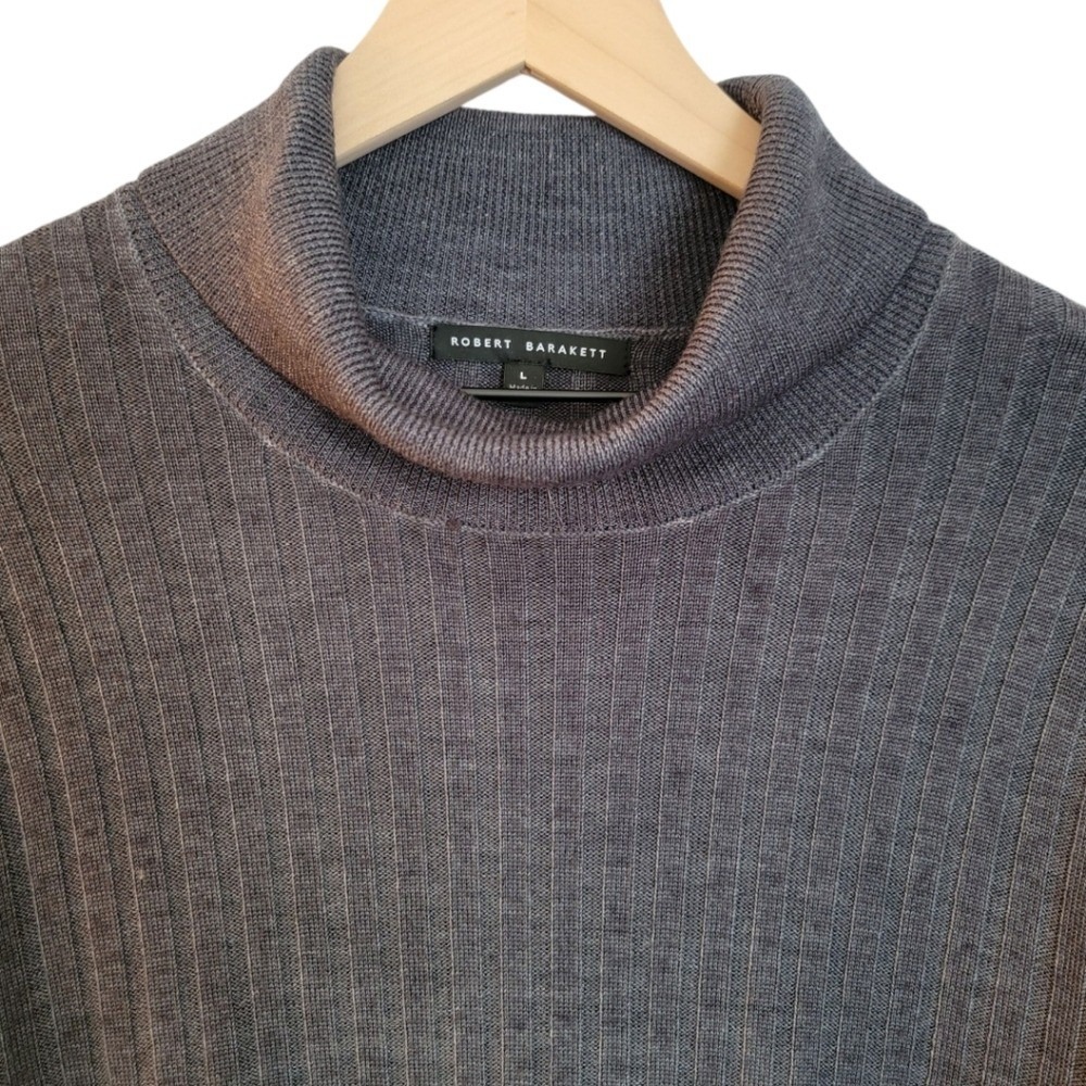 Robert Barakett 100% Wool Gray Ribbed Mens Turtleneck Devon Sweater L
